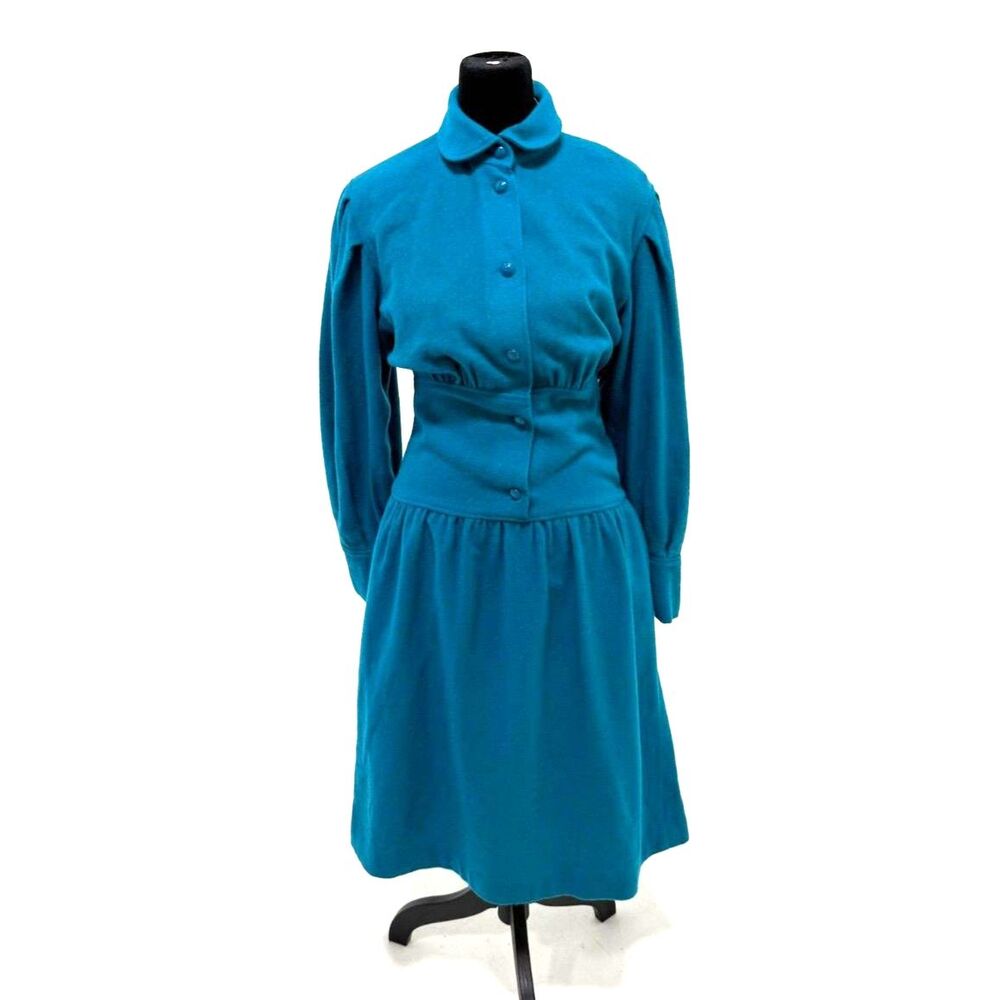 Luisa Spagnoli	vintage teal wool knee length dress